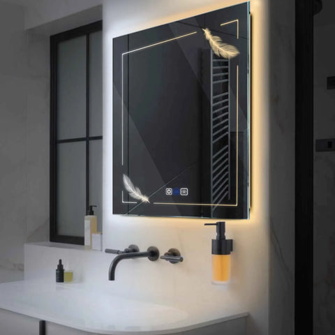 LED Spiegel Quadratisch | Touch-Schalter | Anti-Beschlag-Funktion | Einstellbare Farbtemperatur - Reyze Seria Good Vibes Model 3