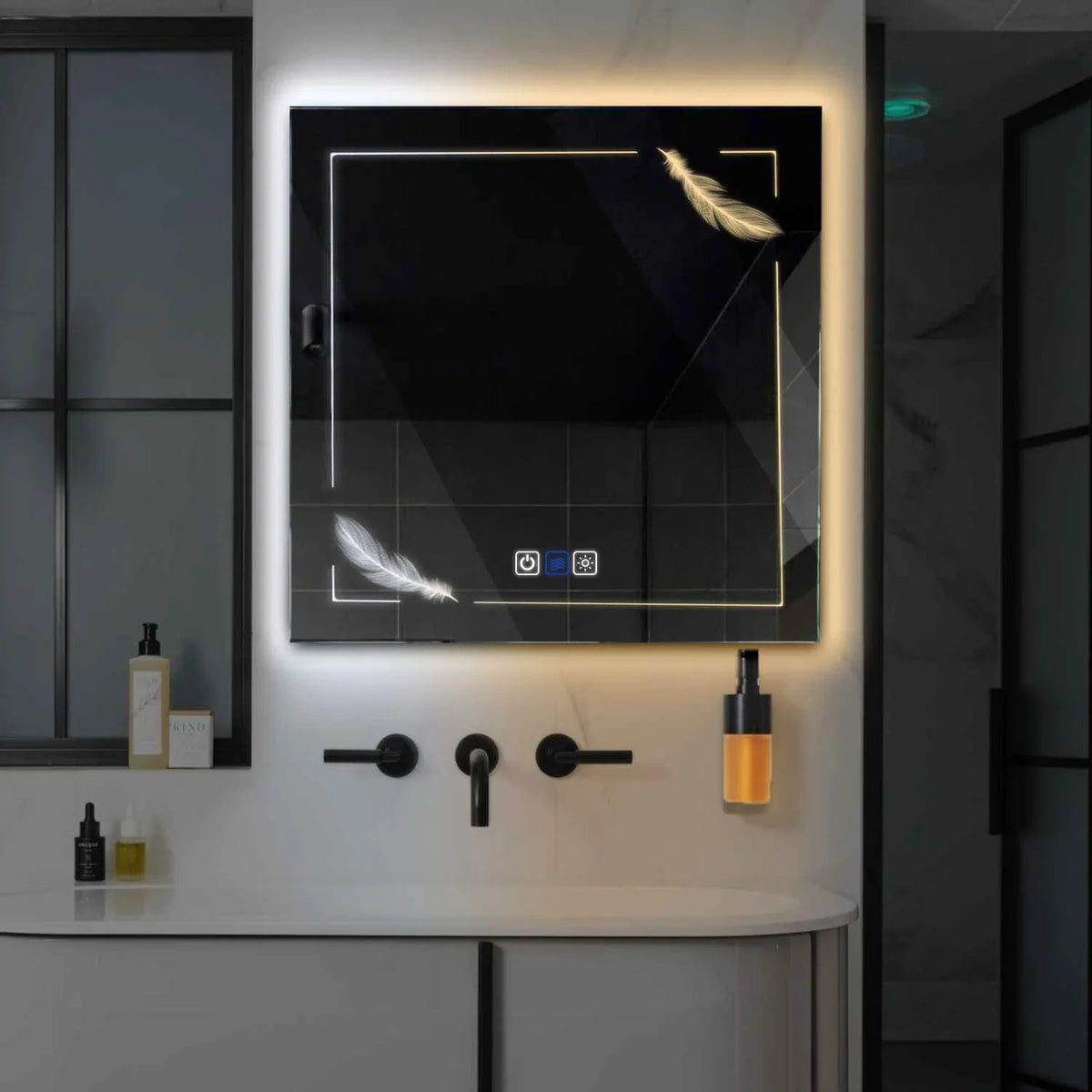 LED Spiegel Quadratisch | Touch-Schalter | Anti-Beschlag-Funktion | Einstellbare Farbtemperatur - Reyze Seria Good Vibes Model 3