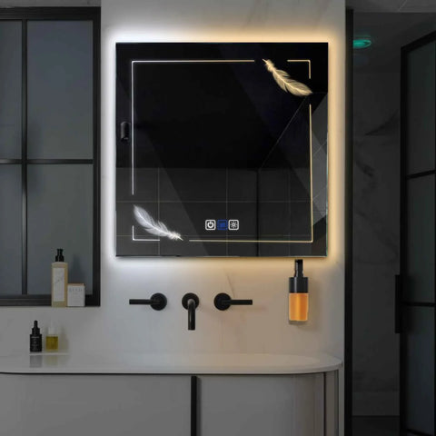 LED Spiegel Quadratisch | Touch-Schalter | Anti-Beschlag-Funktion | Einstellbare Farbtemperatur - Reyze Seria Good Vibes Model 3