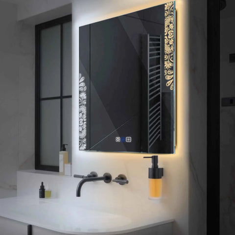 LED Spiegel Quadratisch | Touch-Schalter | Anti-Beschlag-Funktion | Einstellbare Farbtemperatur - Reyze Seria Good Vibes Model 4