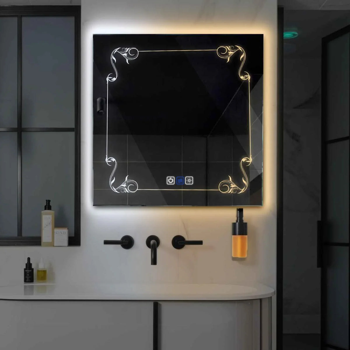 LED Spiegel Quadratisch | Touch-Schalter | Anti-Beschlag-Funktion | Einstellbare Farbtemperatur - Reyze Seria Good Vibes Model 5