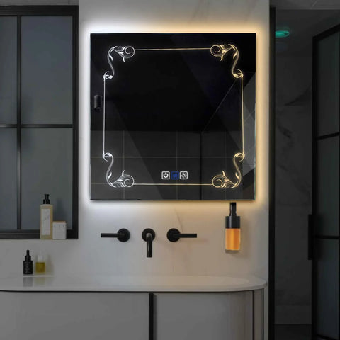 LED Spiegel Quadratisch | Touch-Schalter | Anti-Beschlag-Funktion | Einstellbare Farbtemperatur - Reyze Seria Good Vibes Model 5