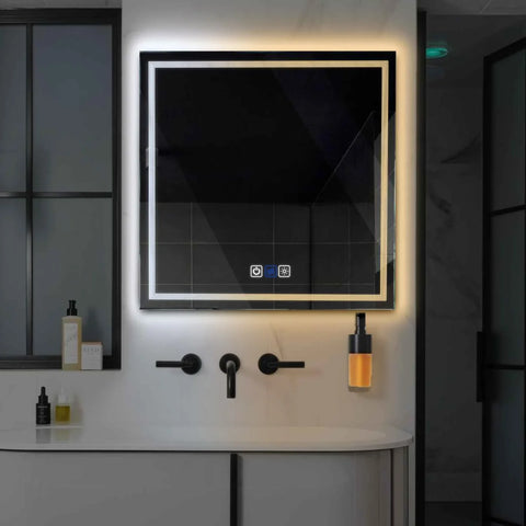LED Spiegel Quadratisch | Touch-Schalter | Anti-Beschlag-Funktion | Einstellbare Farbtemperatur - Reyze Seria Minimal Model 1