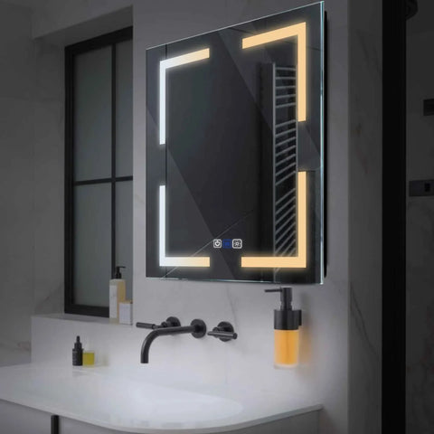 LED Spiegel Quadratisch | Touch-Schalter | Anti-Beschlag-Funktion | Einstellbare Farbtemperatur - Reyze Seria Salono Model 2