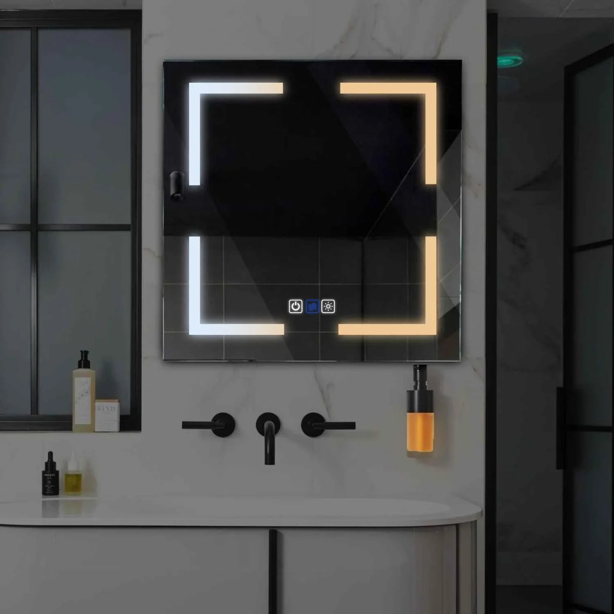 LED Spiegel Quadratisch | Touch-Schalter | Anti-Beschlag-Funktion | Einstellbare Farbtemperatur - Reyze Seria Salono Model 2