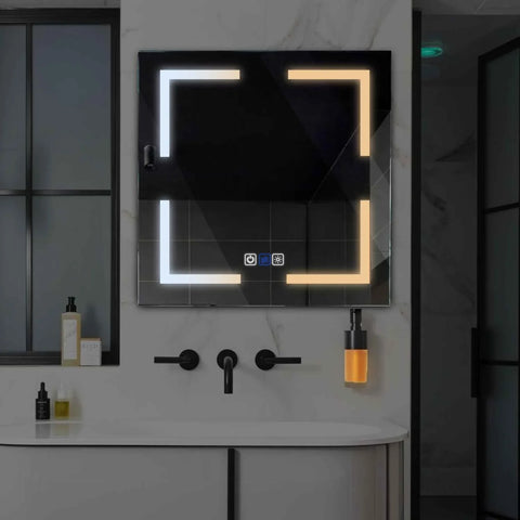 LED Spiegel Quadratisch | Touch-Schalter | Anti-Beschlag-Funktion | Einstellbare Farbtemperatur - Reyze Seria Salono Model 2