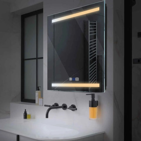 LED Spiegel Quadratisch | Touch-Schalter | Anti-Beschlag-Funktion | Einstellbare Farbtemperatur - Reyze Seria Salono Model 4