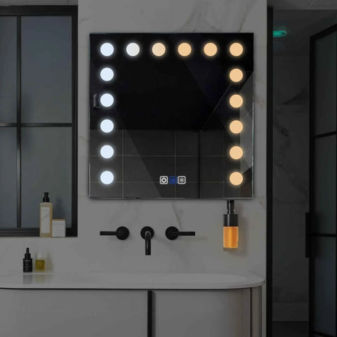 LED Spiegel Quadratisch | Touch-Schalter | Anti-Beschlag-Funktion | Einstellbare Farbtemperatur - Reyze Seria Salono Model 6