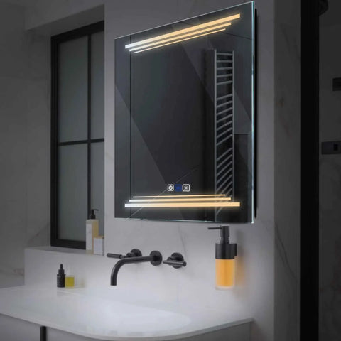 LED Spiegel Quadratisch | Touch-Schalter | Anti-Beschlag-Funktion | Einstellbare Farbtemperatur - Reyze Seria Salono Model 7