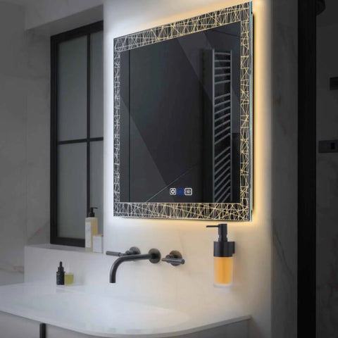 LED Spiegel Quadratisch | Touch-Schalter | Anti-Beschlag-Funktion | Einstellbare Farbtemperatur - Reyze Seria Simetria Model 1