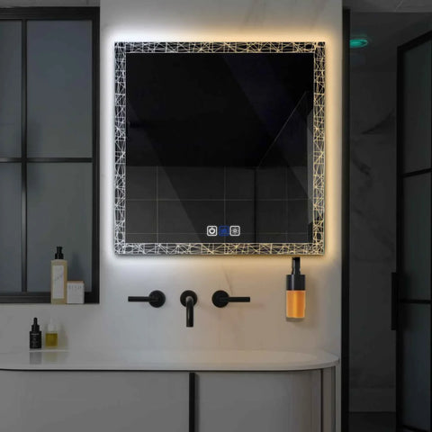 LED Spiegel Quadratisch | Touch-Schalter | Anti-Beschlag-Funktion | Einstellbare Farbtemperatur - Reyze Seria Simetria Model 1