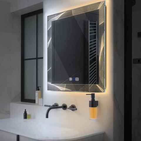 LED Spiegel Quadratisch | Touch-Schalter | Anti-Beschlag-Funktion | Einstellbare Farbtemperatur - Reyze Seria Simetria Model 2