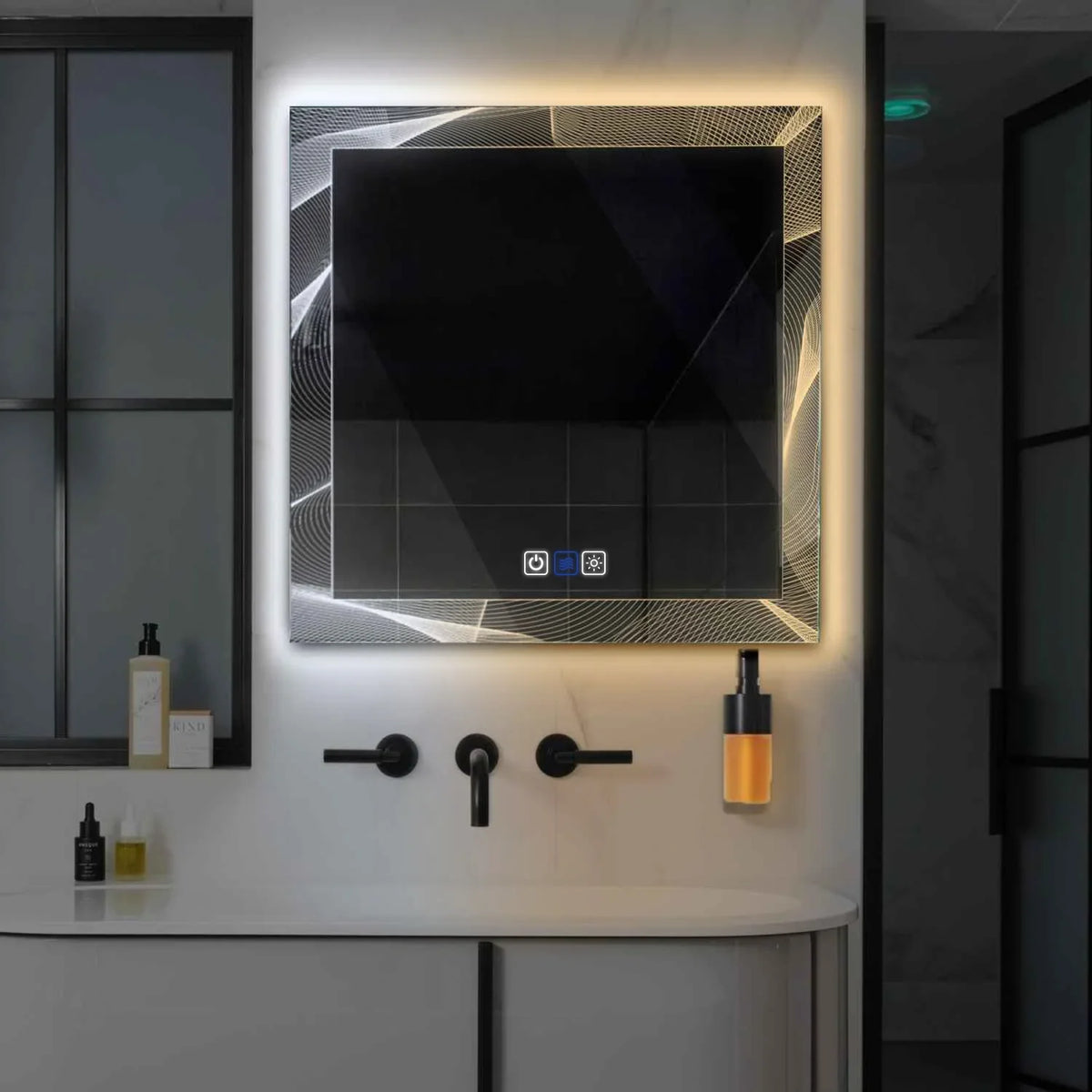 LED Spiegel Quadratisch | Touch-Schalter | Anti-Beschlag-Funktion | Einstellbare Farbtemperatur - Reyze Seria Simetria Model 2