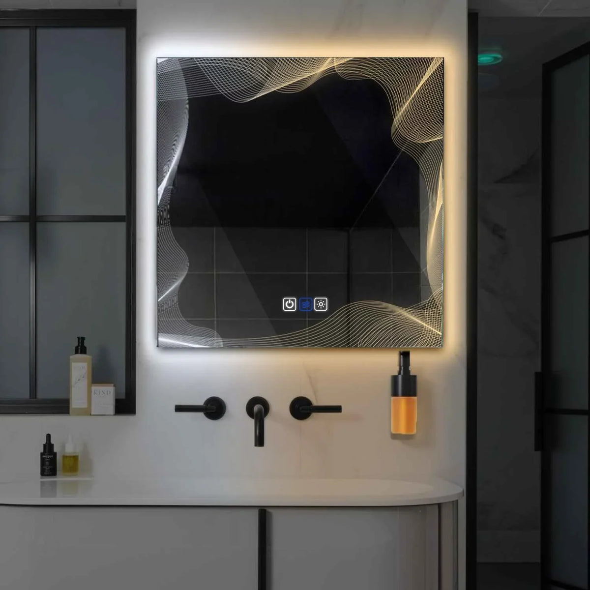 LED Spiegel Quadratisch | Touch-Schalter | Anti-Beschlag-Funktion | Einstellbare Farbtemperatur - Reyze Seria Simetria Model 3