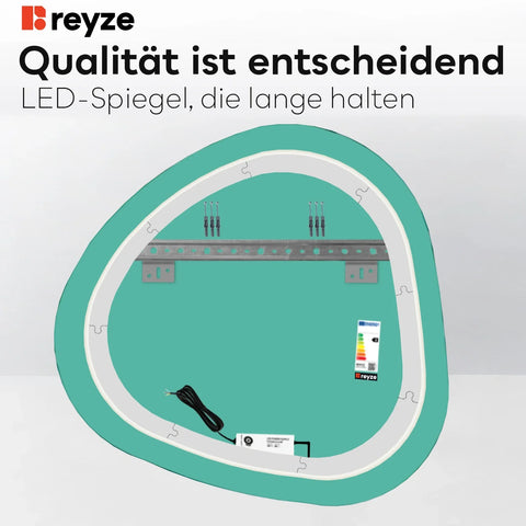 LED Spiegel Asymmetrisch | Wandschalter-Steuerung | Kaltweißes Licht - Reyze Seria Ambient Model 1