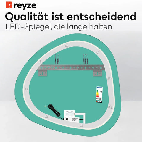 LED Spiegel Asymmetrisch | Touch-Schalter | Neutralweißes Licht - Reyze Seria Ambient Model 1