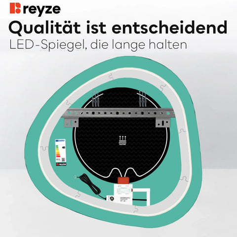 LED Spiegel Asymmetrisch | Touch-Schalter | Anti-Beschlag-Funktion | Neutralweißes Licht - Reyze Seria Salono Model 1