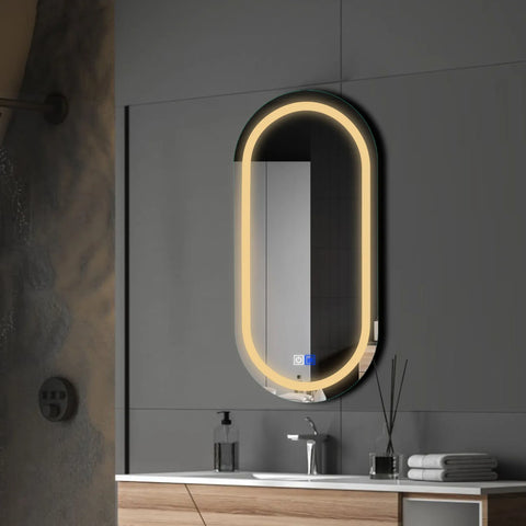 LED Spiegel Oval | Touch-Schalter | Anti-Beschlag-Funktion | Warmweißes Licht - Reyze Seria Salono Model 1