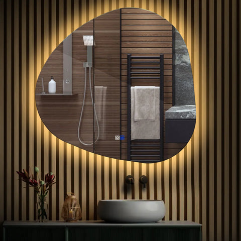 LED Spiegel Asymmetrisch | Touch-Schalter | Anti-Beschlag-Funktion | Warmweißes Licht - Reyze Seria Ambient Model 1