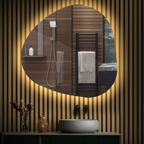 LED Spiegel Asymmetrisch | Wandschalter-Steuerung | Warmweißes Licht - Reyze Seria Ambient Model 1