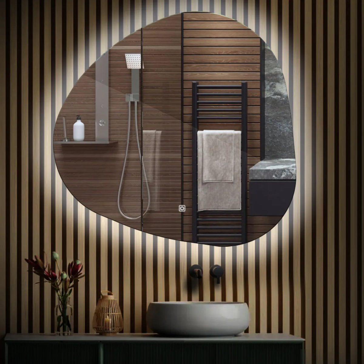 LED Spiegel Asymmetrisch | Touch-Schalter | Kaltweißes Licht - Reyze Seria Ambient Model 1