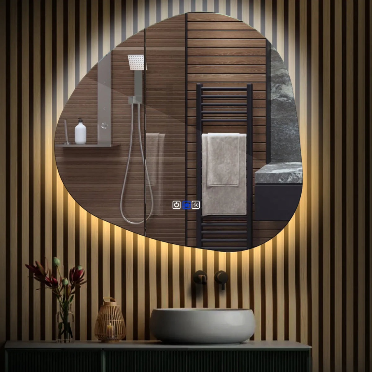 LED Spiegel Asymmetrisch | Touch-Schalter | Anti-Beschlag-Funktion | Einstellbare Farbtemperatur - Reyze Seria Ambient Model 1