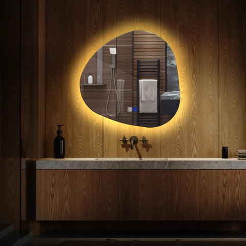 LED Spiegel Asymmetrisch | Touch-Schalter | Anti-Beschlag-Funktion | Warmweißes Licht - Reyze Seria Ambient Model 1