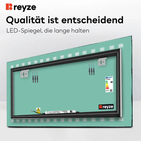 LED Spiegel Rechteckig | Wandschalter-Steuerung | Neutralweißes Licht - Reyze Seria Minimal Model 6