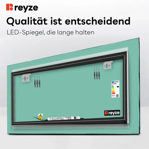 LED Spiegel Rechteckig | Wandschalter-Steuerung | Neutralweißes Licht - Reyze Seria Minimal Model 8