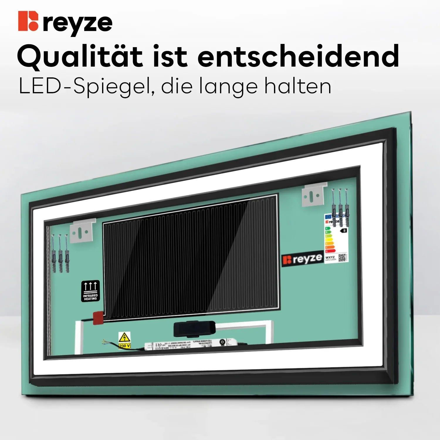 LED Spiegel Rechteckig | Touch-Schalter | Anti-Beschlag-Funktion | Kaltweißes Licht - Reyze Seria Salono Model 2