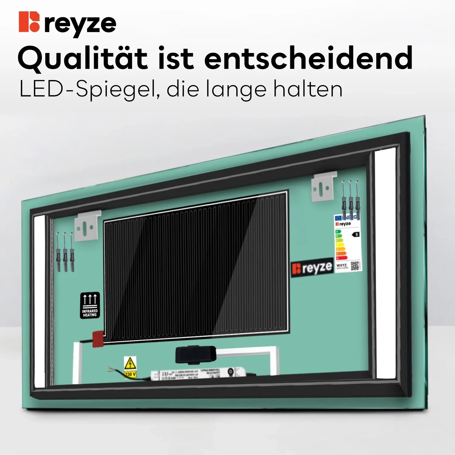 LED Spiegel Rechteckig | Touch-Schalter | Anti-Beschlag-Funktion | Kaltweißes Licht - Reyze Seria Salono Model 5