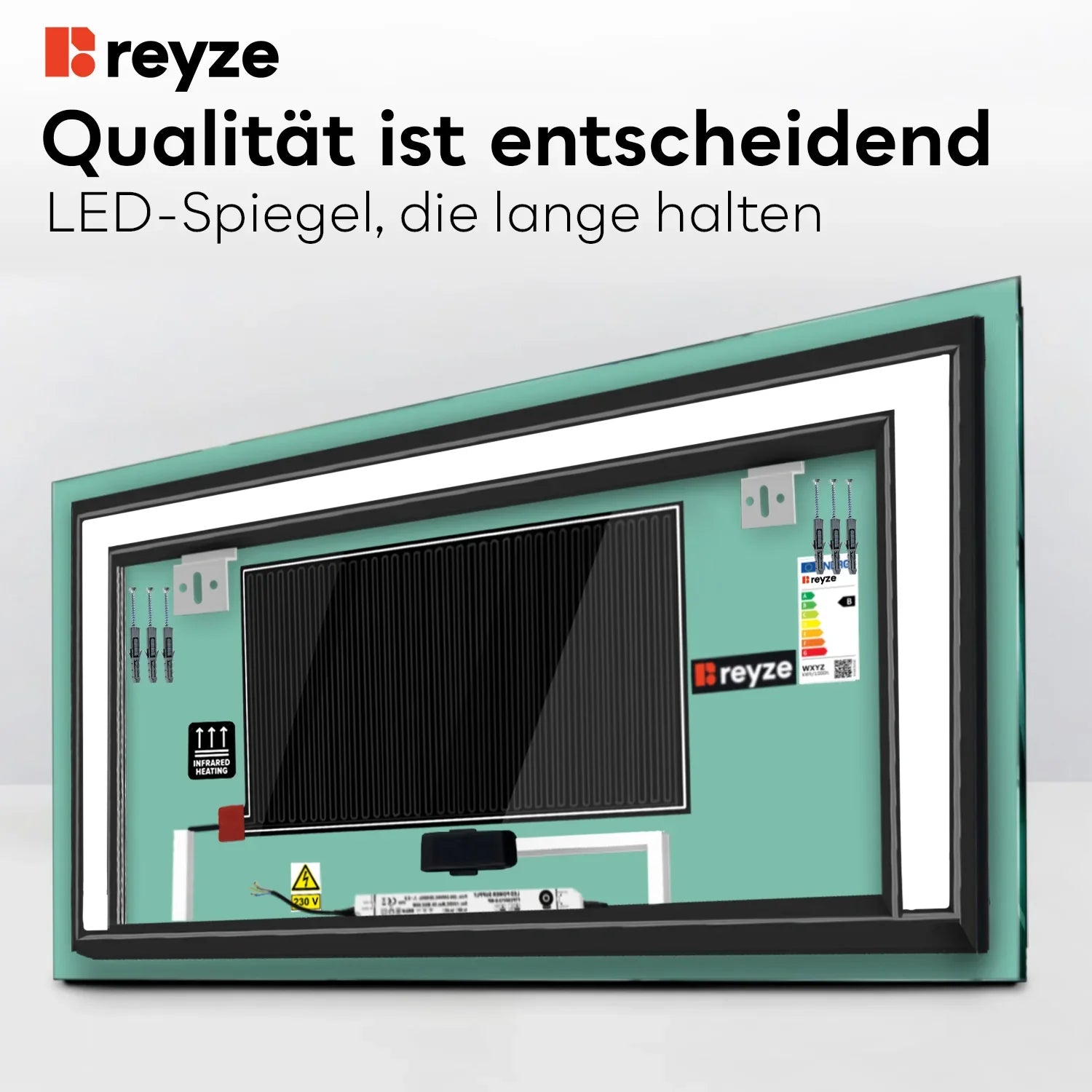 LED Spiegel Rechteckig | Touch-Schalter | Anti-Beschlag-Funktion | Kaltweißes Licht - Reyze Seria Salono Model 6
