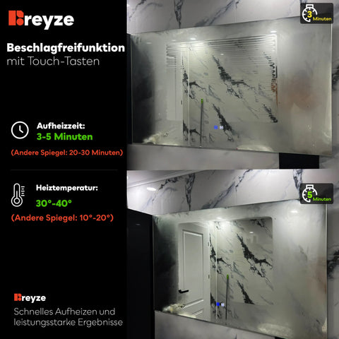 LED Spiegel Rechteckig | Touch-Schalter | Anti-Beschlag-Funktion | Neutralweißes Licht - Reyze Seria Official Model 5