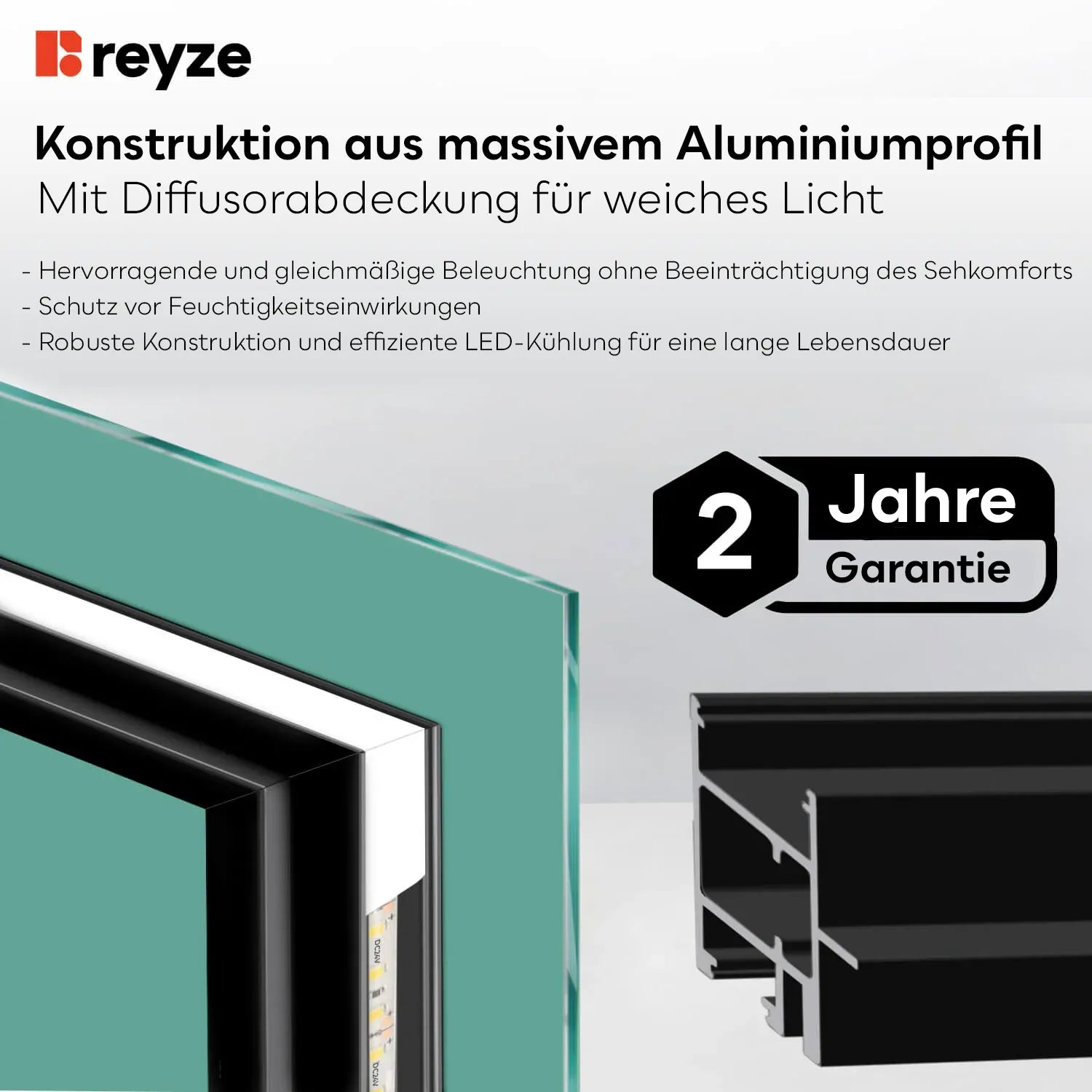 LED Spiegel Rechteckig | Wandschalter-Steuerung | Neutralweißes Licht - Reyze Seria Good Vibes Model 8