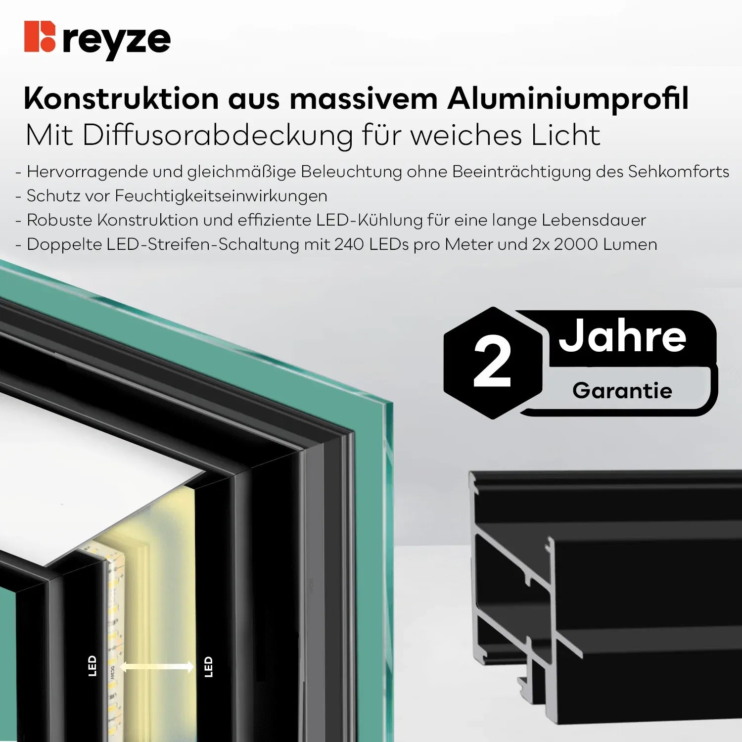 LED Spiegel Vertikal | Touch-Schalter | Anti-Beschlag-Funktion | Warmweißes Licht - Reyze Seria Salono Model 5