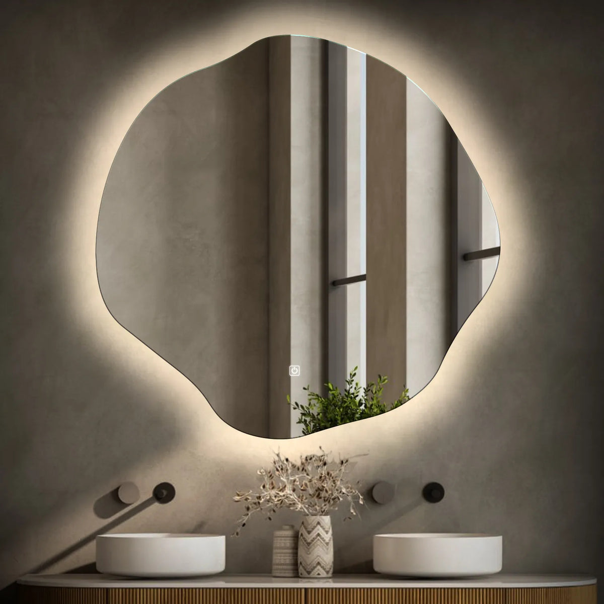 LED Spiegel Asymmetrisch Oval | Touch-Schalter | Neutralweißes Licht - Reyze Seria Ambient Model 1