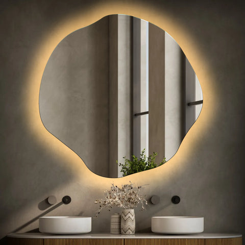 LED Spiegel Asymmetrisch Oval | Wandschalter-Steuerung | Warmweißes Licht - Reyze Seria Ambient Model 1