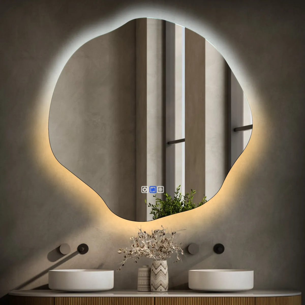LED Spiegel Asymmetrisch Oval | Touch-Schalter | Anti-Beschlag-Funktion | Einstellbare Farbtemperatur - Reyze Seria Ambient Model 1