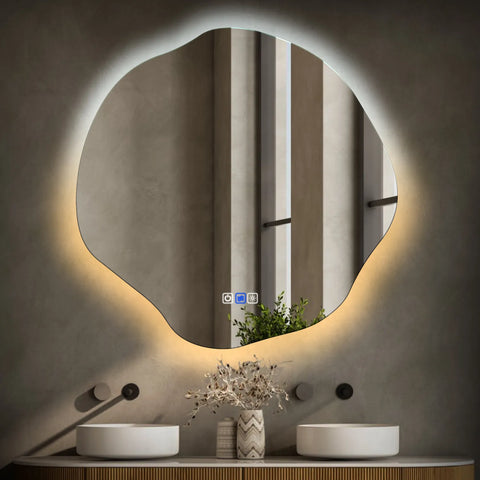 LED Spiegel Asymmetrisch Oval | Touch-Schalter | Anti-Beschlag-Funktion | Einstellbare Farbtemperatur - Reyze Seria Ambient Model 1