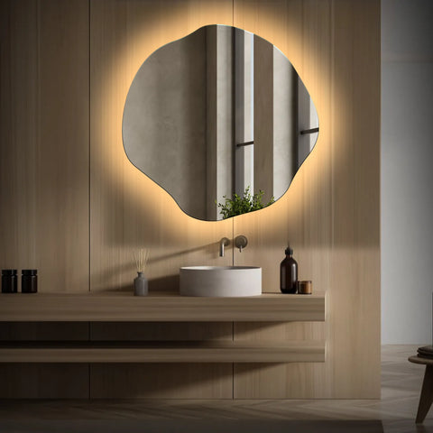LED Spiegel Asymmetrisch Oval | Wandschalter-Steuerung | Warmweißes Licht - Reyze Seria Ambient Model 1