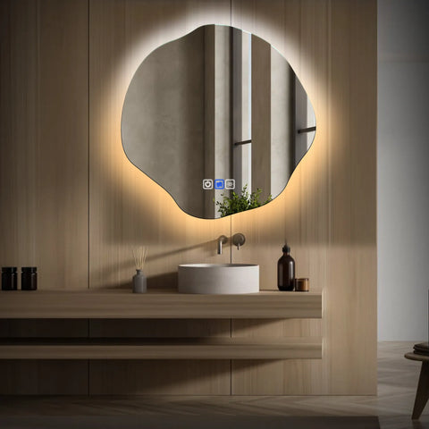 LED Spiegel Asymmetrisch Oval | Touch-Schalter | Anti-Beschlag-Funktion | Einstellbare Farbtemperatur - Reyze Seria Ambient Model 1