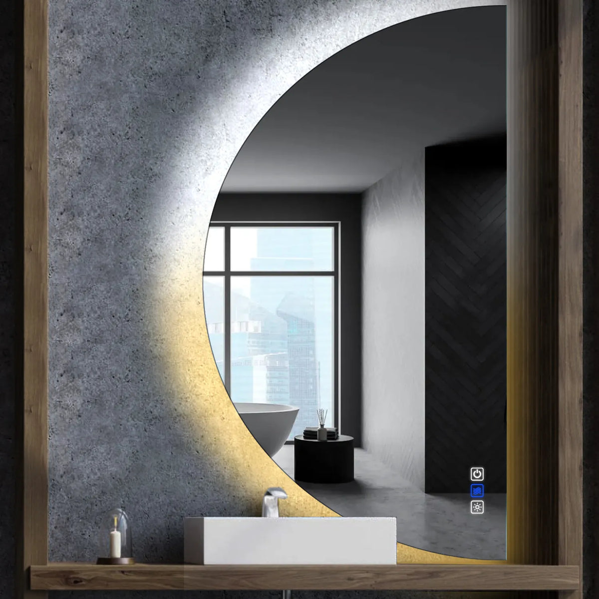 LED Spiegel Halbmond | Touch-Schalter | Anti-Beschlag-Funktion | Einstellbare Farbtemperatur - Reyze Seria Ambient Model 1 - Rechte Seite